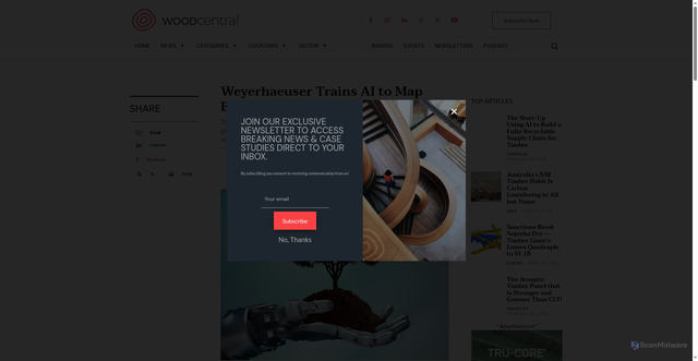 Security scan screenshot of https://woodcentral.com.au/weyerhaeuser-trains-ai-to-map-every-tree-in-its-10m-acre-estate/