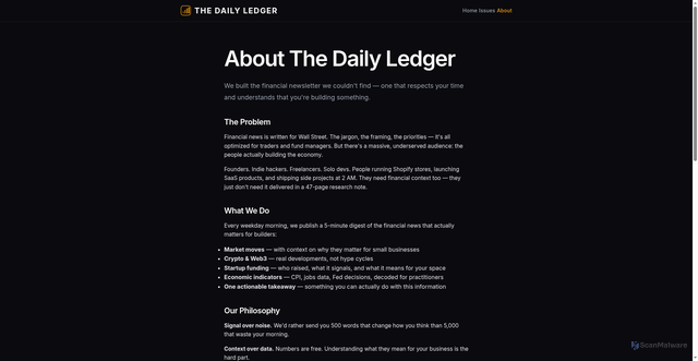Security scan screenshot of https://the-daily-ledger.com/about.html