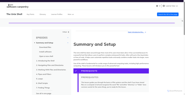 Security scan screenshot of https://swcarpentry.github.io/shell-novice/