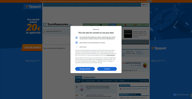 Security scan screenshot of https://www.eurolivescores.com/match/index/date/2026-02-26/id/525157