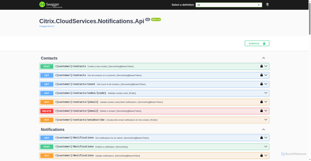 Security scan screenshot of https://notifications-australiaeast-release-b.citrixworkspacesapi.net