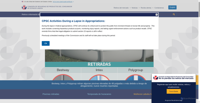Security scan screenshot of https://www.cpsc.gov/es/SeguridadConsumidor/