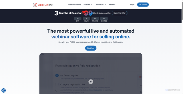 Security scan screenshot of https://webinarjam.com