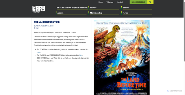 Security scan screenshot of https://thecarytheater.com/event/the-land-before-time/the-cary/cary/