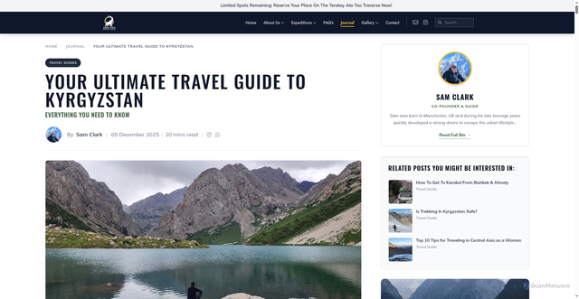 Security scan screenshot of https://greatgoatexpeditions.com/journal/your-ultimate-travel-guide-to-kyrgyzstan/