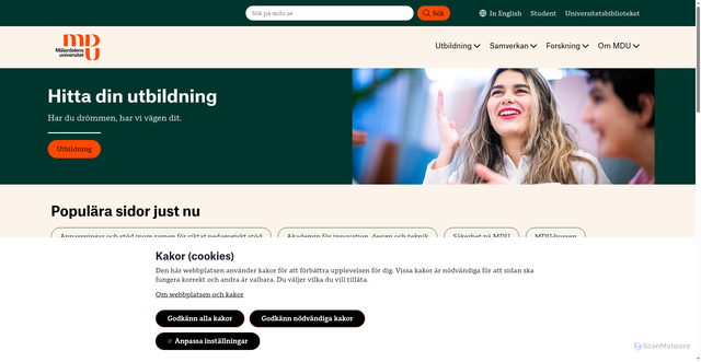Security scan screenshot of https://www.mdu.se/