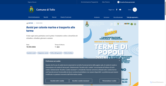 Security scan screenshot of https://www.comune.tollo.ch.it