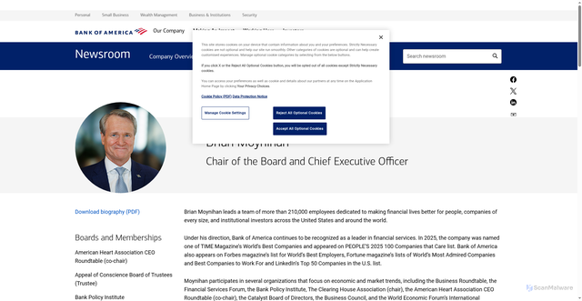 Security scan screenshot of https://newsroom.bankofamerica.com/content/newsroom/executive-bios/brian-moynihan.html