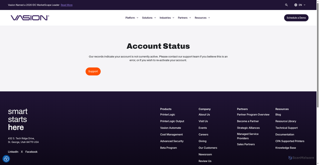 Security scan screenshot of https://ams.printercloud.com