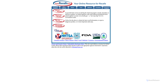 Security scan screenshot of https://recalls.gov/