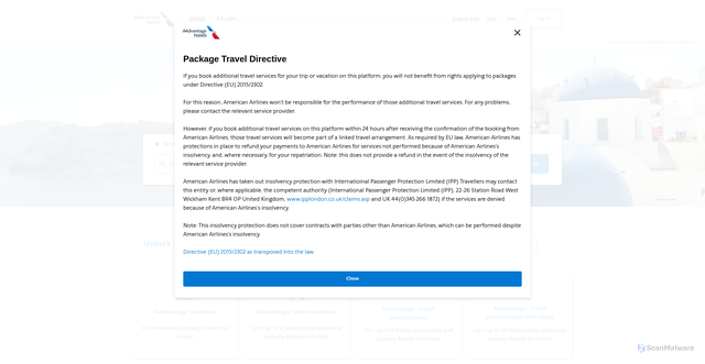 Security scan screenshot of https://aadvantagehotels.com
