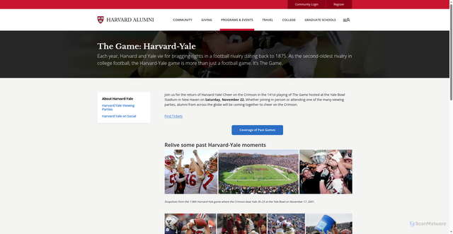 Security scan screenshot of https://alumni.harvard.edu/harvard-yale