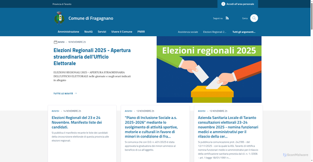 Security scan screenshot of https://www.comune.fragagnano.ta.it/