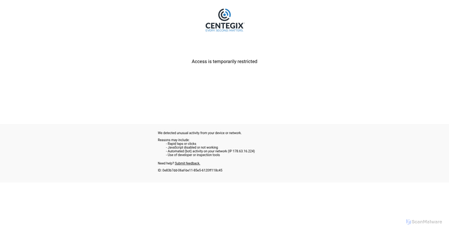 Security scan screenshot of auth.centegix.com