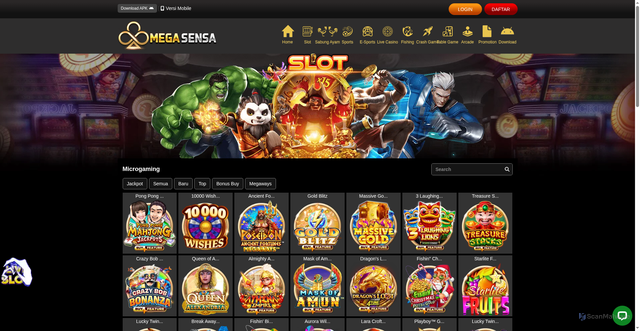 Security scan screenshot of https://138megasensa.com/desktop/game/slot/microgaming