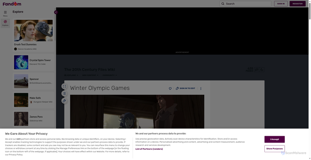 Security scan screenshot of https://the-20th-century-files.fandom.com/wiki/Winter_Olympic_Games
