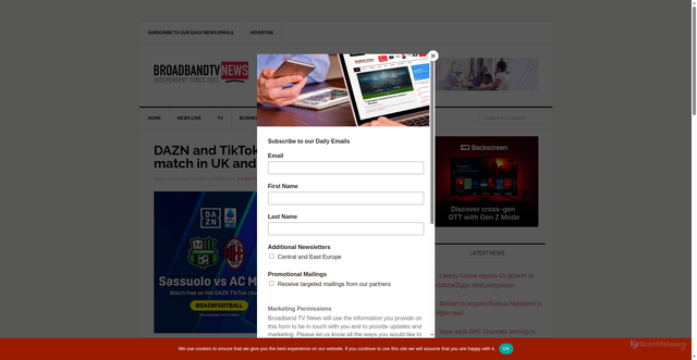 Security scan screenshot of https://www.broadbandtvnews.com/2026/05/01/dazn-and-tiktok-to-stream-serie-a-match-in-uk-and-ireland/