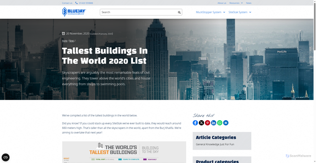 Security scan screenshot of https://www.bluejaysolutions.co.uk/news/tallest-buildings-world-2020-list