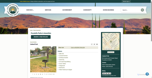 Security scan screenshot of https://pocatello.gov/facilities/facility/details/Caldwell-Park-12