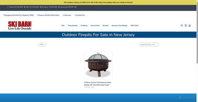 Security scan screenshot of https://www.skibarn.com/collections/firepits?srsltid=AfmBOooQbOiUeNOURpItiba8v0IjCwb7aKBC-YUgFU1ARmV_zXGj2Lqq