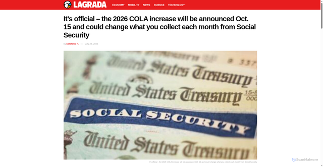 Security scan screenshot of https://www.lagradaonline.com/us/2026-cola-increase-announced-oct-15/