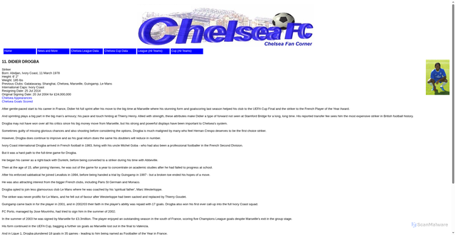 Security scan screenshot of http://www.mychelseafc.com/squad/drogba.htm