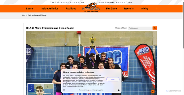 Security scan screenshot of https://fightingtigers.cobleskill.edu/sports/mens-swimming-and-diving/roster/joslen--pettit/2349