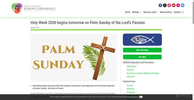 Security scan screenshot of https://www.catholicbishops.ie/2026/03/28/holy-week-2026-begins-tomorrow-on-palm-sunday-of-the-lords-passion/