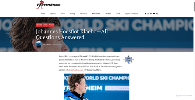 Security scan screenshot of https://fasterskier.com/2025/03/johannes-hoesflot-klaebo-all-questions-answered/