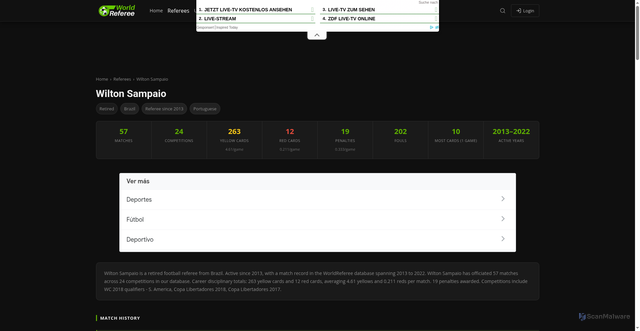 Security scan screenshot of https://worldreferee.com/referee/wilton_sampaio