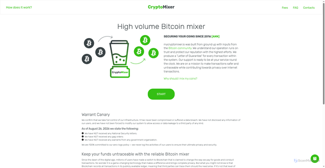 Security scan screenshot of https://mycryptomixer.io/