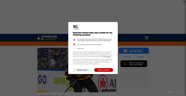 Security scan screenshot of https://www.edmontonhockeydaily.com/nhl/news/former-oiler-vincent-desharnais-facing-early-departure-from-vancouver-canucks