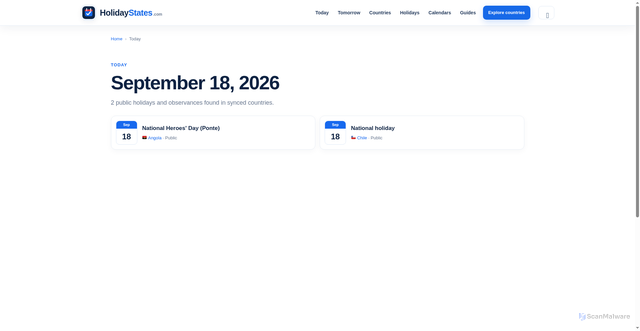 Security scan screenshot of https://holidaystates.com/today/