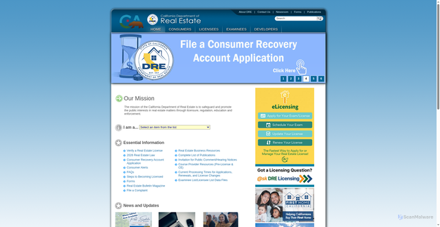 Security scan screenshot of https://www.dre.ca.gov/