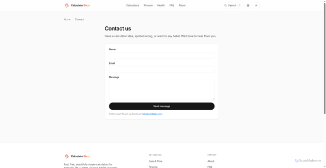 Security scan screenshot of http://calcblaze.com/contact/