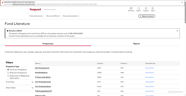 Security scan screenshot of https://personal1.vanguard.com/ngf-next-gen-form-webapp/fund-literature