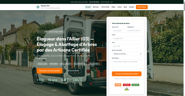 Security scan screenshot of https://elagage-abattage-allier.fr/