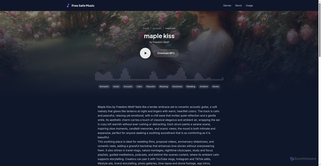 Security scan screenshot of https://freesafemusic.pages.dev/tracks/maple-kiss/