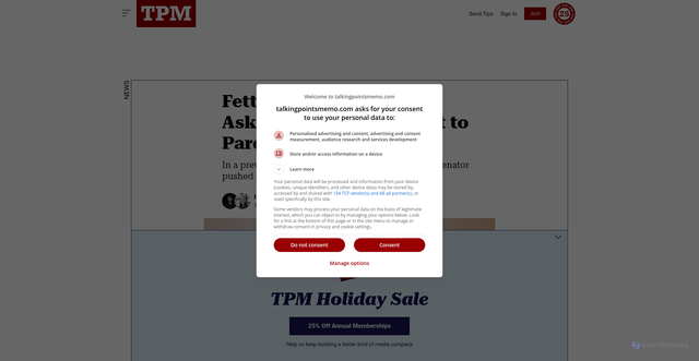 Security scan screenshot of https://talkingpointsmemo.com/news/fetterman-letter-netanyahu-pardon