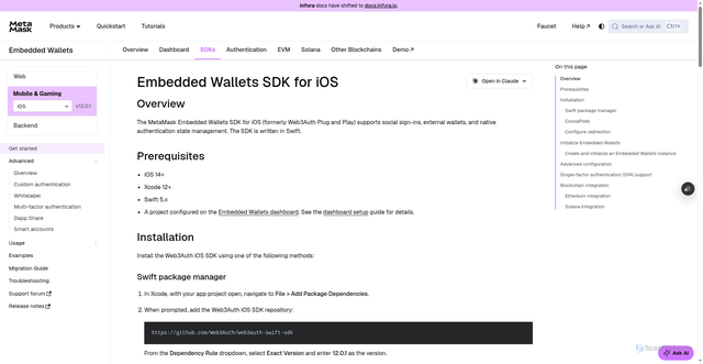 Security scan screenshot of http://metamask-docs-75mpj2s96-consensys-ddffed67.vercel.app/embedded-wallets/sdk/ios