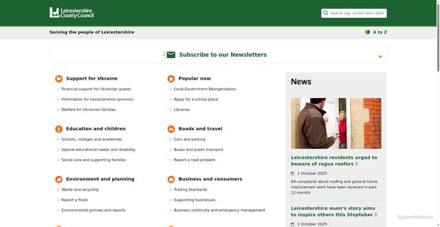 Security scan screenshot of https://www.leicestershire.gov.uk/