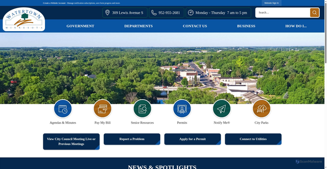 Security scan screenshot of https://watertownmn.gov/