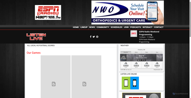 Security scan screenshot of https://wfob.com/schedules/all-local-hs-football-scores