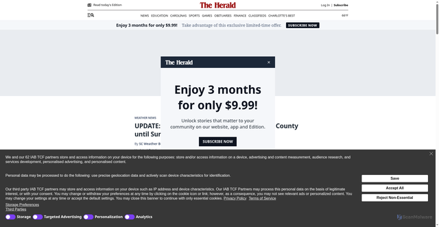 Security scan screenshot of https://www.heraldonline.com/news/weather-news/article312474703.html