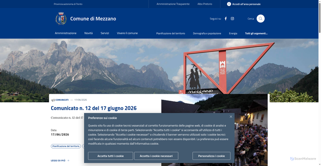 Security scan screenshot of https://www.comune.mezzano.tn.it
