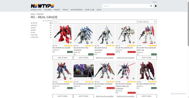 Security scan screenshot of https://newtype.us/t/model_kit/line/rg