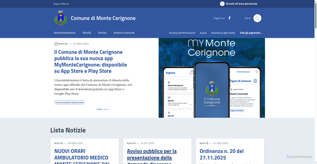 Security scan screenshot of https://comune.montecerignone.pu.it/