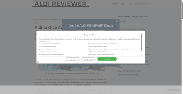 Security scan screenshot of https://www.aldireviewer.com/aldi-to-give-away-free-blind-boxes-in-late-june-may-the-odds-be-ever-in-your-favor/