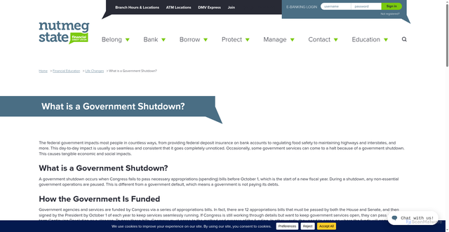 Security scan screenshot of https://nutmegstatefcu.org/financial-education/life-changes/what-is-a-government-shutdown/
