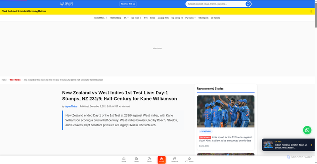 Security scan screenshot of https://www.icccricketschedule.com/new-zealand-vs-west-indies-1st-test-live-day-1-stumps-nz-231-9-half-century-for-kane-williamson/